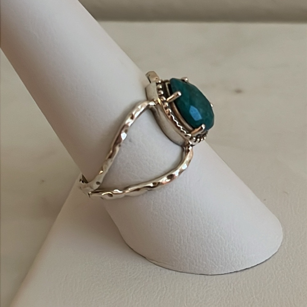 925 Solid Sterling Silver Emerald Gemstone Ring S… - image 2